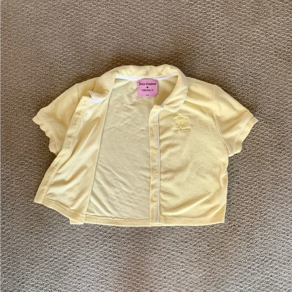 Juicy Couture x Froever 21 Collab Terry Cloth Yellow Buttondown Crop Top - Picture 2 of 5
